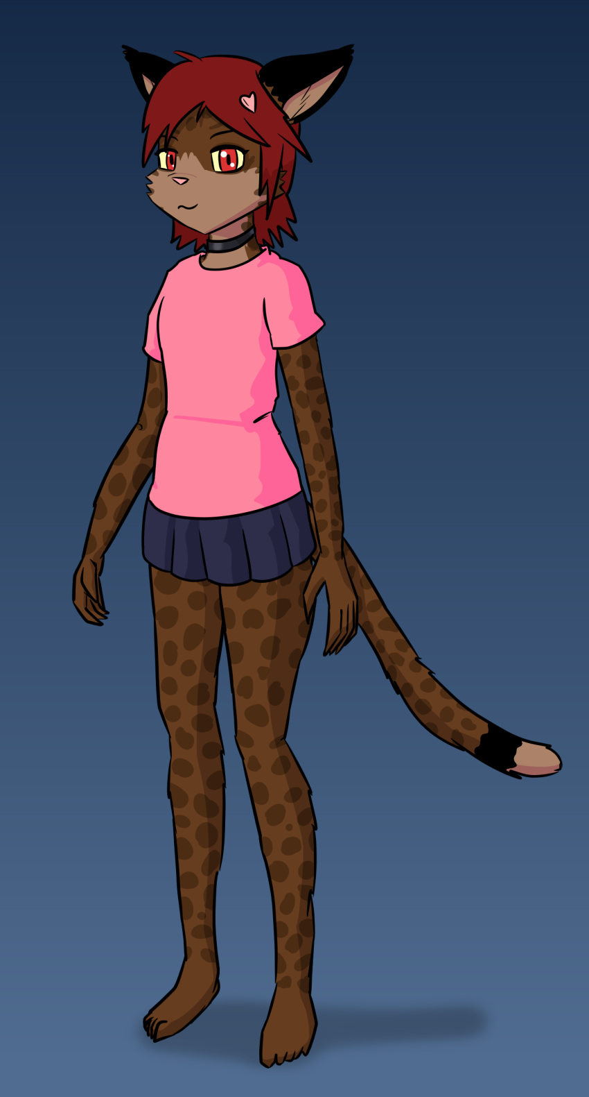 2021 5_toes absurd_res anthro barefoot bottomwear choker clothing digital_media_(artwork) feet felid felin female furgonomics hi_res jewelry kawa kawaoneechan mammal necklace plantigrade shirt simple_background skirt solo standing tail tail_through_skirt toes topwear