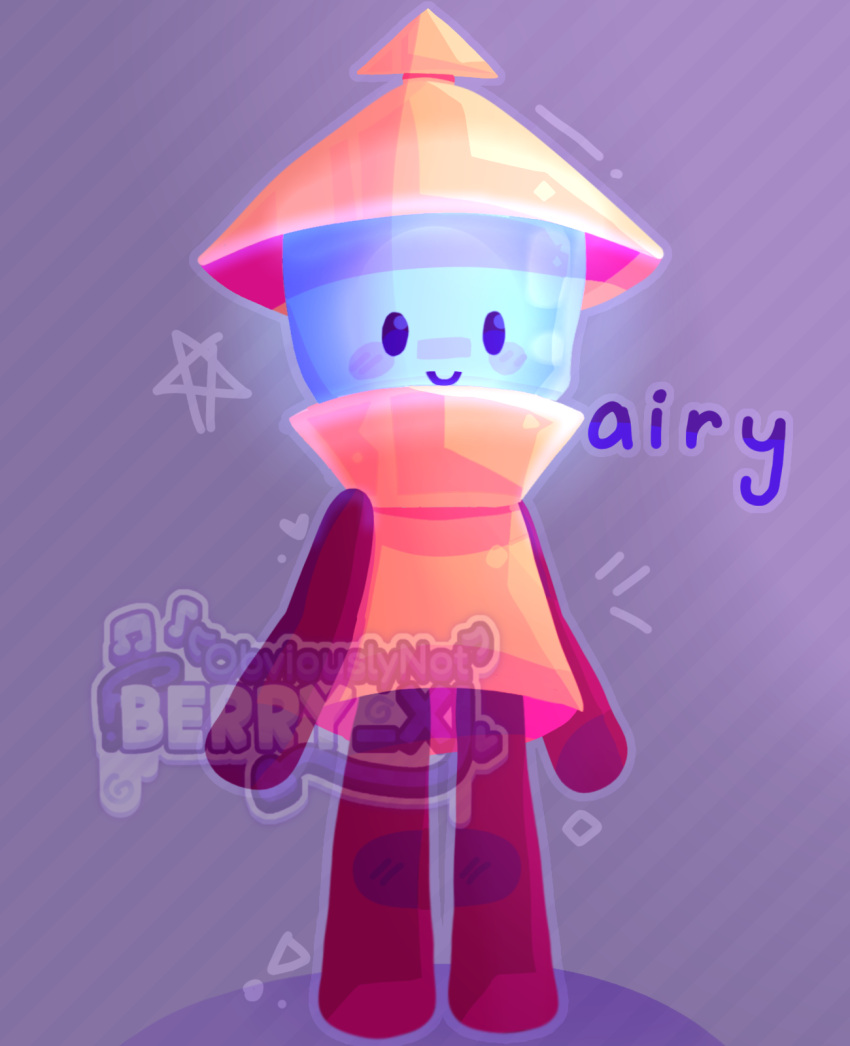 airy_(hfjone) ambiguous_gender biped blue_body blue_eyes clothing hat headgear headwear hfjone hi_res male_(lore) multicolored_body not_furry object_shows obviouslynotberry_xi occult_symbol orange_clothing orange_hat orange_headwear orange_shirt orange_topwear pentagram red_body shaded shirt simple_background smile solo symbol topwear two_tone_body