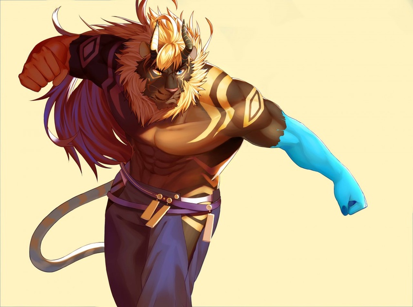 anthro biceps big_muscles felid fist fur horn lion male mammal muscular muscular_anthro muscular_male pantherine solo tkfkd5362 undertaker