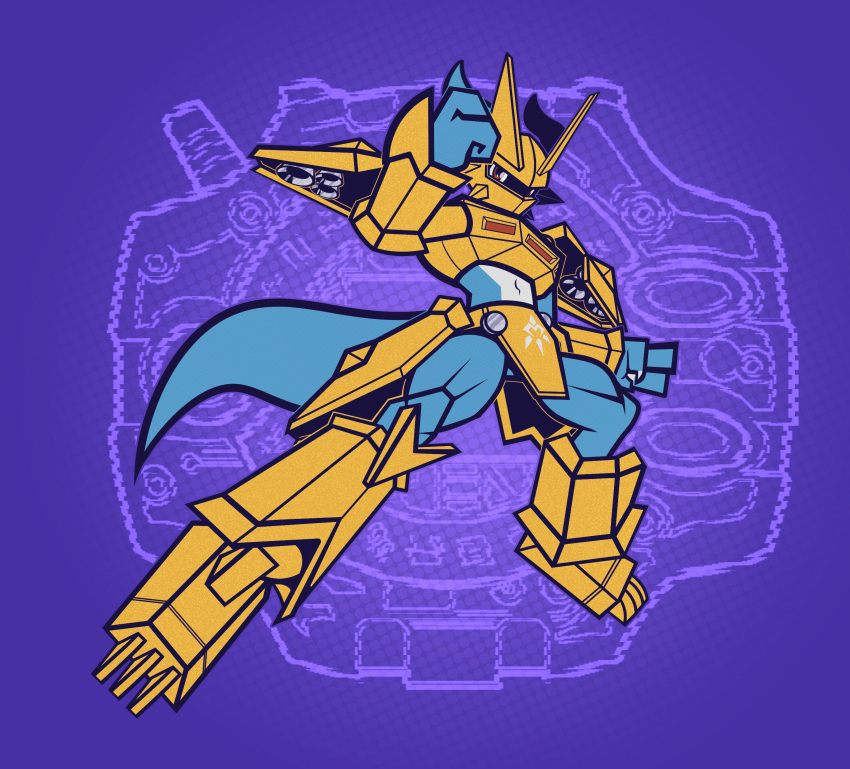 absurd_res action_pose anthro armor bandai_namco digimon digimon_(species) hi_res humanoid machine magnamon male pose robot robot_humanoid solo yellowcyann