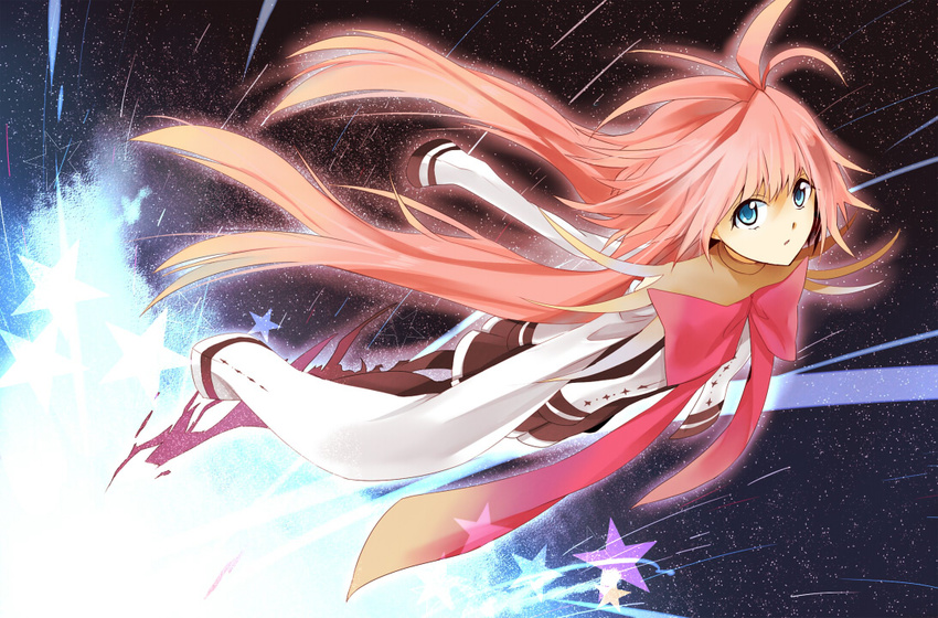 38_(h-320) blue_eyes bow commentary_request female long_hair meteor_(vocaloid) pink_hair solo space star_(symbol) twintails very_long_hair vocaloid