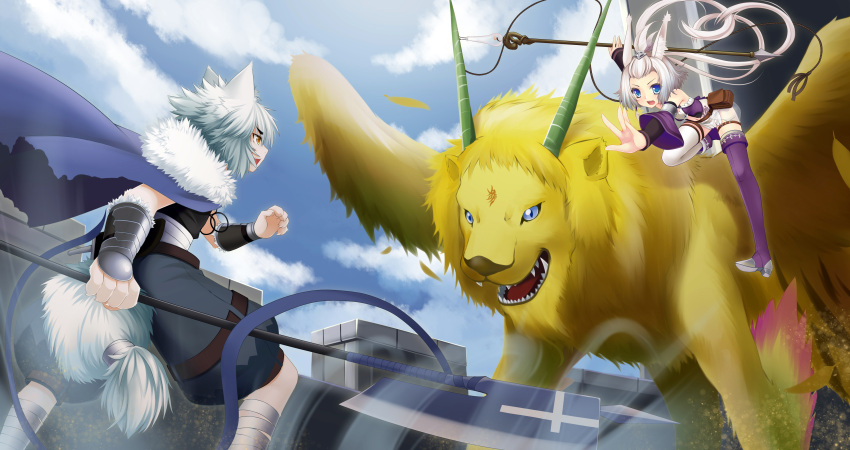 absurdres animal_ears commentary_request female highres photoshop_(medium) pixiv_fantasia pixiv_fantasia_sword_regalia tail white_hair wolf_ears wolf_tail wolflong