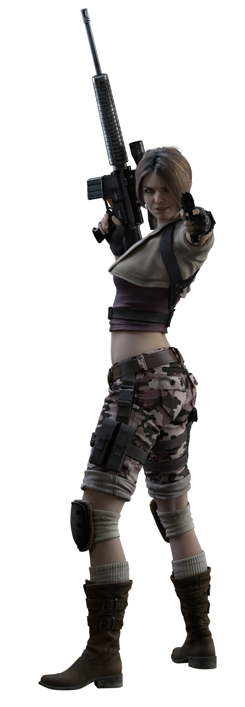 absurdres belt brown_hair capcom female gun highres long_image party_girl resident_evil resident_evil_operation_raccoon_city short_hair solo tall_image uniform weapon