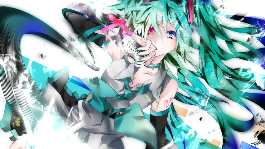 bicolored_eyes hatsune_miku microphone tyouya vocaloid