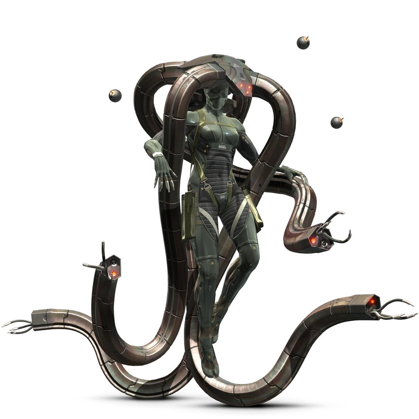 3d armor female female full_body highres laughing_octopus metal_gear metal_gear_(series) metal_gear_solid metal_gear_solid_4 power_suit simple_background solo tentacle white_background