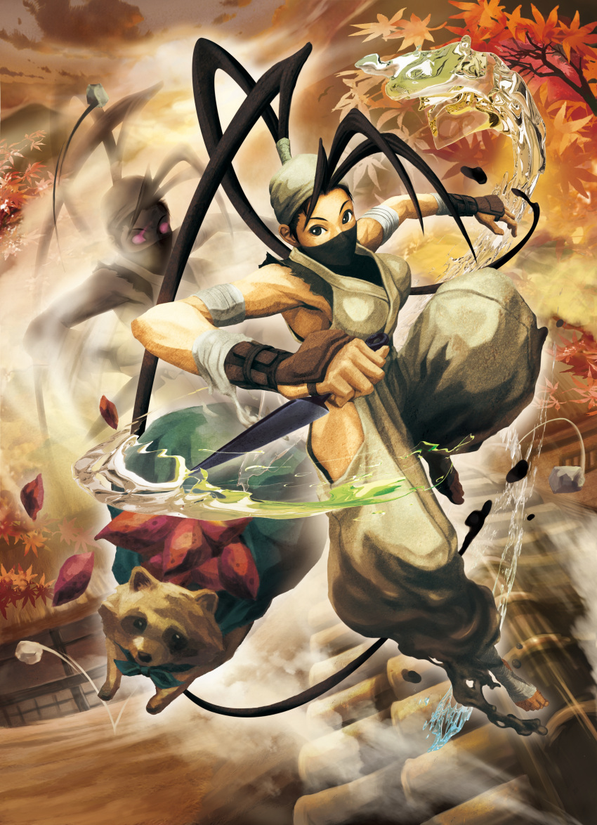 absurdres capcom half_mask highres ibuki ibuki_(street_fighter) ikeno_daigo official_art solid_eyes street_fighter street_fighter_iii street_fighter_x_tekken tanuki tile_roof