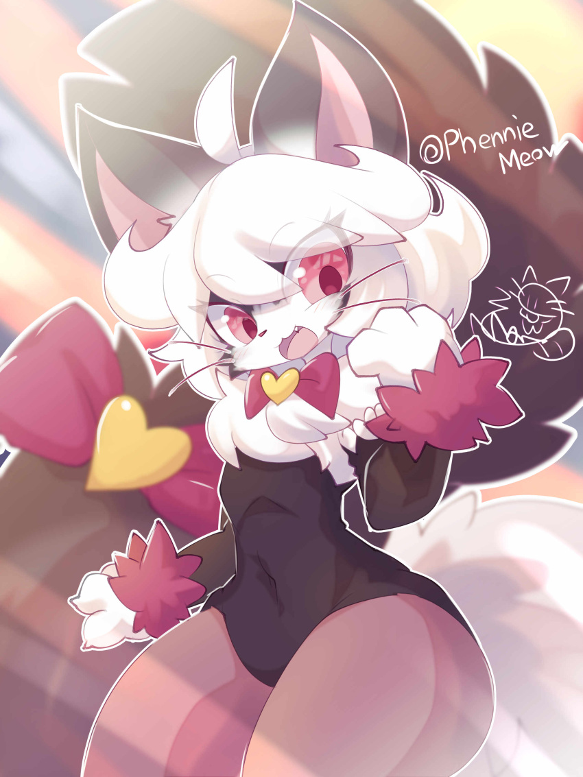 3:4 absurd_res accessory ambiguous_gender anthro arm_tuft big_ears big_tail black_clothing bow_(feature) bow_ribbon chest_tuft clothed clothing cute_fangs domestic_cat felid feline felis fluffy fluffy_tail fur furgonomics heart_symbol hi_res huge_tail icon kemono looking_at_viewer mammal nyaswitchnya phennie_(phenniemeow) pink_eyes purple_body purple_fur ragdoll_cat ribbons slim solo tail tail_accessory tail_bow tail_ribbon thick_thighs tight_clothing tuft whiskers wrist_tuft