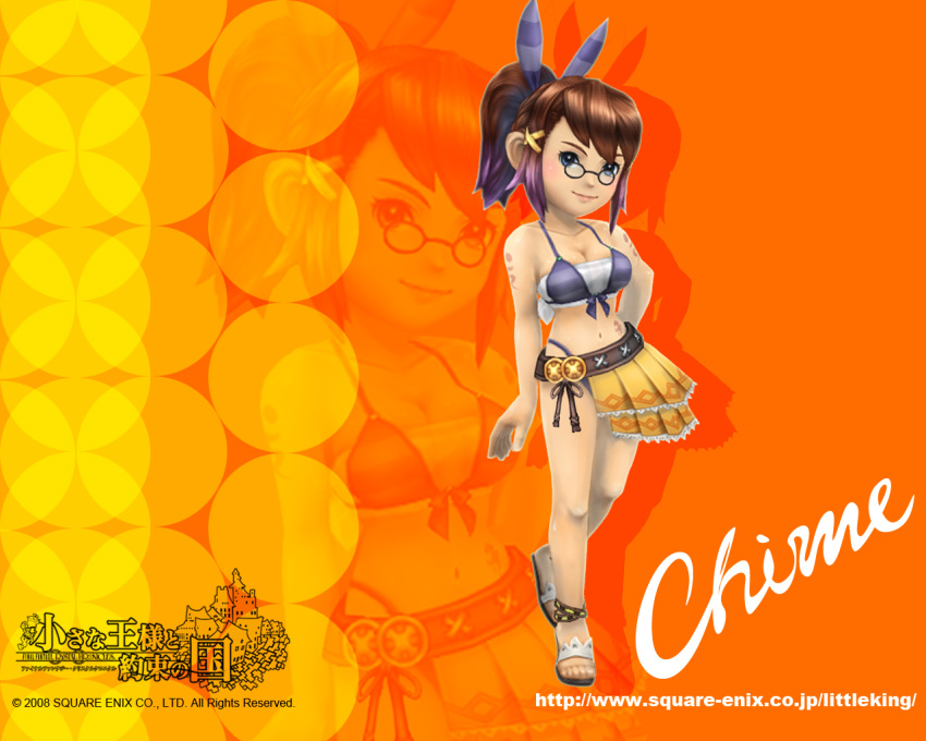 3d alternate_costume bikini blush chime female final_fantasy final_fantasy_crystal_chronicles front-tie_top glasses official_art official_wallpaper ponytail sandals solo swimsuit tattoo