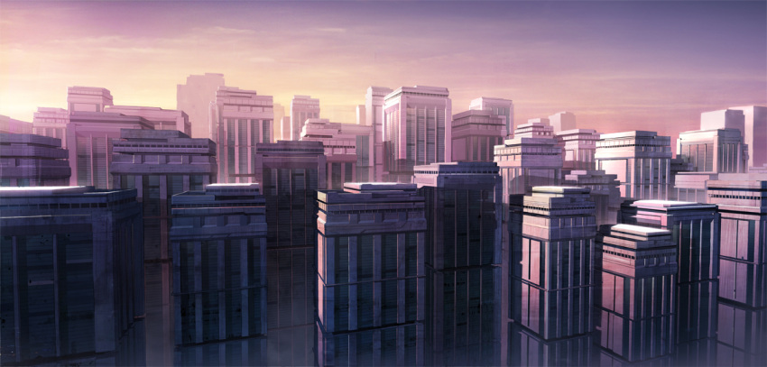 bad_pixiv_id banned_artist building city morning no_humans original purple scenery seafh sky skyscraper sunrise