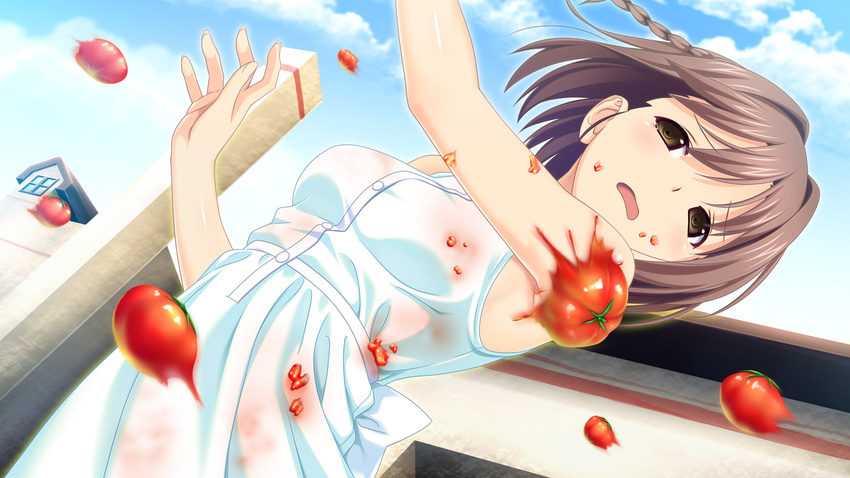 brown_eyes brown_hair female game_cg highres kitami_minamo koutaro open_mouth short_hair tomato tropical_kiss tropical_vacation twinkle_(company) twinkle_soft