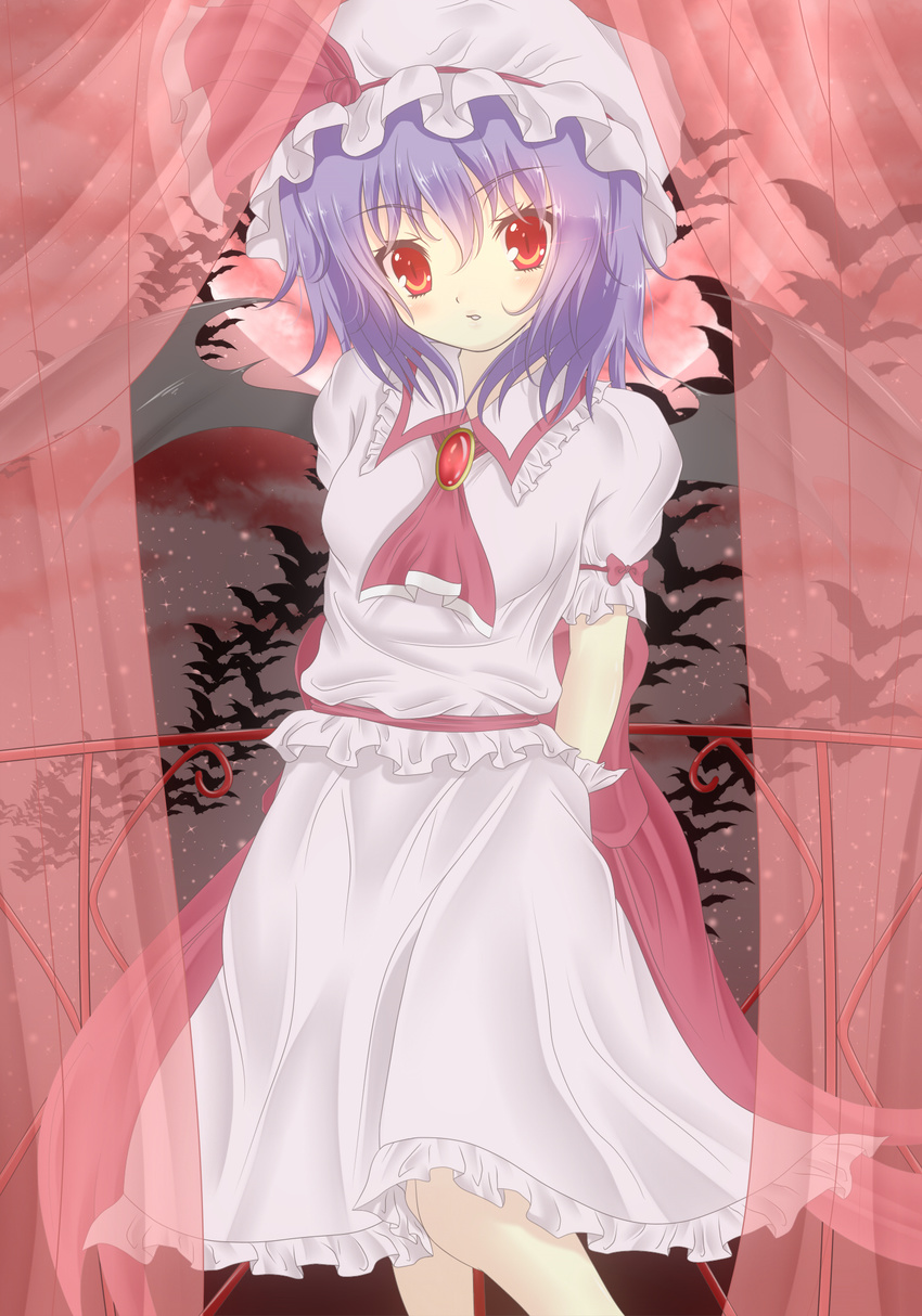 bad_id bad_pixiv_id bat_(animal) blue_hair female hat highres mayuzumi_makiha red_eyes remilia_scarlet solo touhou