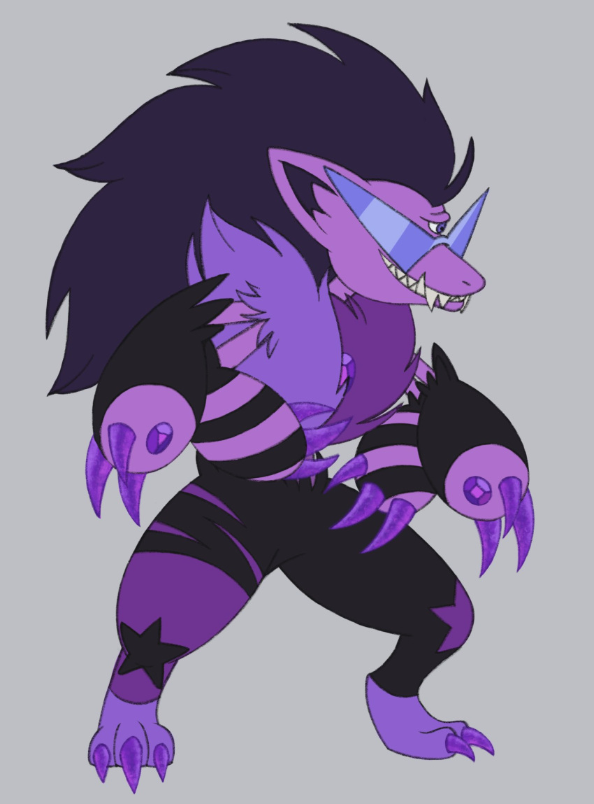 2019 4_arms alternate_species canid canine cartoon_network claws crossover digital_media_(artwork) fur furrification gem generation_5_pokemon hair hi_res itoruna mammal multi_arm multi_limb nintendo pokemon pokemon_(species) purple_body purple_fur purple_hair solo steven_universe sugilite_(steven_universe) visor zoroark