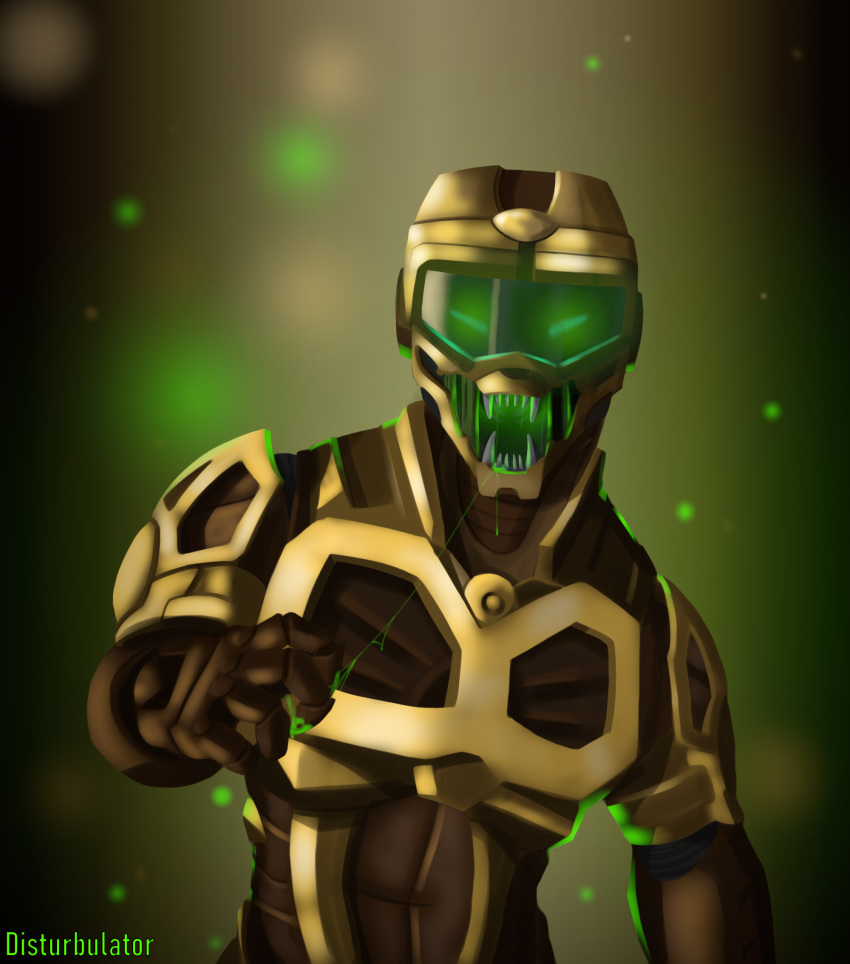 anthro armor bionicle bodily_fluids brown_body corruption dizrahk_(artist) drooling fangs headgear helmet hi_res lego machine male mask onewa open_mouth robot robotic saliva saliva_string solo synthetic teeth toa visor