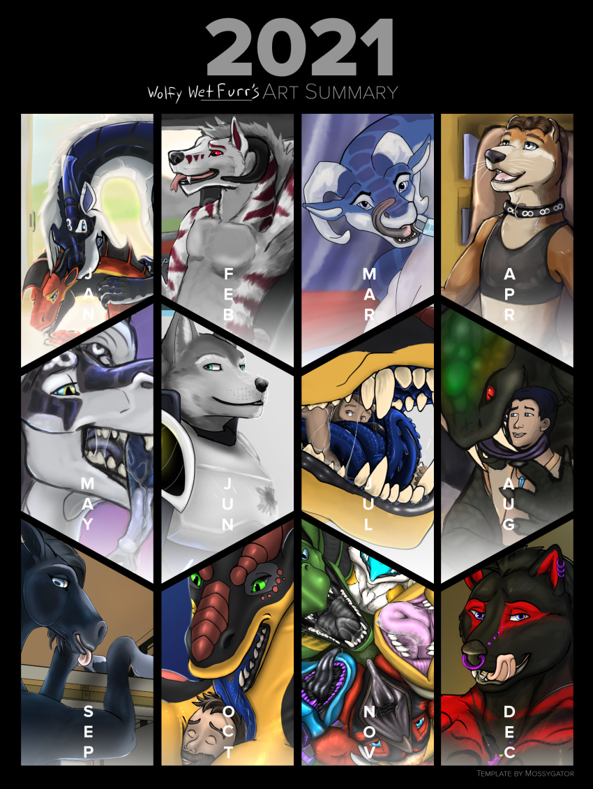 2021 anthro armor art_recap art_review art_summery avian biped bite bodily_fluids canid canine canis capcom collar demon dinosaur dragon dragonite dripping dromaeosaurid ear_piercing ear_ring equid equine extinct facial_piercing fanged_wyvern female feral fox generation_1_pokemon girros great_girros gryphon happy hi_res horse human kissing licking lips male mammal messy_kiss monster_hunter mouth_shot mustelid mythological_avian mythological_creature mythological_scalie mythology neck_bite nintendo nose_piercing nose_ring open_mouth otter piercing pokemon pokemon_(species) prehistoric_species quadruped reptile ring_piercing saliva saliva_drip saliva_on_arms saliva_on_face saliva_on_thigh saliva_on_tongue saliva_onbicep saliva_string scalie sergal synth_(disambiguation) theropod tongue tongue_out vore wolf wolfywetfurr_(artist)