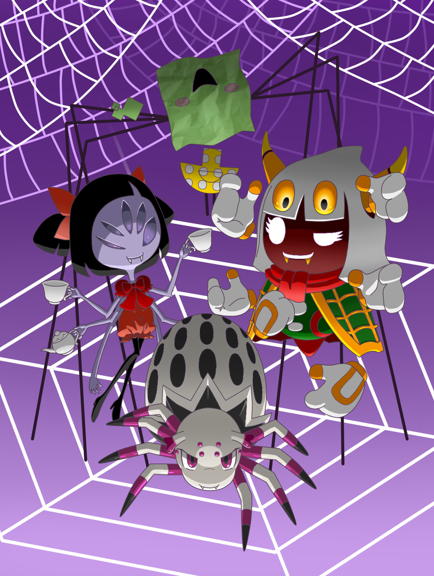 accessory animal_humanoid arachnid arachnid_humanoid arthropod arthropod_humanoid black_hair blush blush_stickers bow_(feature) bow_accessory bow_ribbon clothing container crossover cup dress eyeless fangs female feral grey_eyes group hair hair_accessory hair_ribbon hairbow hi_res humanoid kirby_(series) kumoko mario_bros mimi_(paper_mario) muffet multi_arm multi_eye multi_leg multi_limb nintendo noseless paper_mario purple_eyes queen_sectonia ribbons smile so_i'm_a_spider_so_what? spider spider_humanoid spider_web spidr tea_cup teapot teeth twin_bows twin_hair_bows undertale undertale_(series) white_eyes white_hair yellow_eyes 星砂