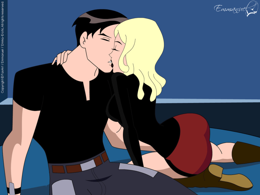 1boy 1girls batman_(series) batman_beyond black_hair blonde_hair dc dc_comics dcau emma-erotic female kissing male melanie_walker tagme terry_mcginnis