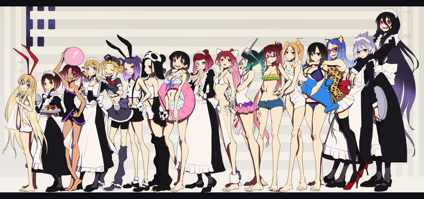 6+girls :d :o aislinn_wishart amae_koromo anetai_toyone animal_ears apron atago_hiroe atago_kinue ball bare_shoulders barefoot beachball bikini bikini_skirt black_hair breasts cake cat_ears collarbone dark-skinned_female dark_skin diving_mask diving_mask_on_head dress drill_hair everyone fake_animal_ears food from_side frown full_body glasses goggles goggles_on_head grin hair_between_eyes hand_on_own_hip high_heels highres hug hug_from_behind innertube iwato_kasumi jindai_komaki kakura_kurumi karijuku_tomoe kosegawa_shiromi large_breasts letterboxed long_hair looking_at_viewer looking_to_the_side maid mase_yuuko midriff multiple_girls naughty_face navel object_behind_ear one-piece_swimsuit open_fly open_mouth ponytail pumps red-framed_eyewear red_eyes ryuumonbuchi_touka saki_(manga) school_uniform shorts silver_hair smile snorkel standing suehara_kyouko swim_ring swimsuit takimi_haru teeth tray ueshige_suzu unzipped usuzawa_sae usuzumi_hatsumi white_hair yaku_yojino