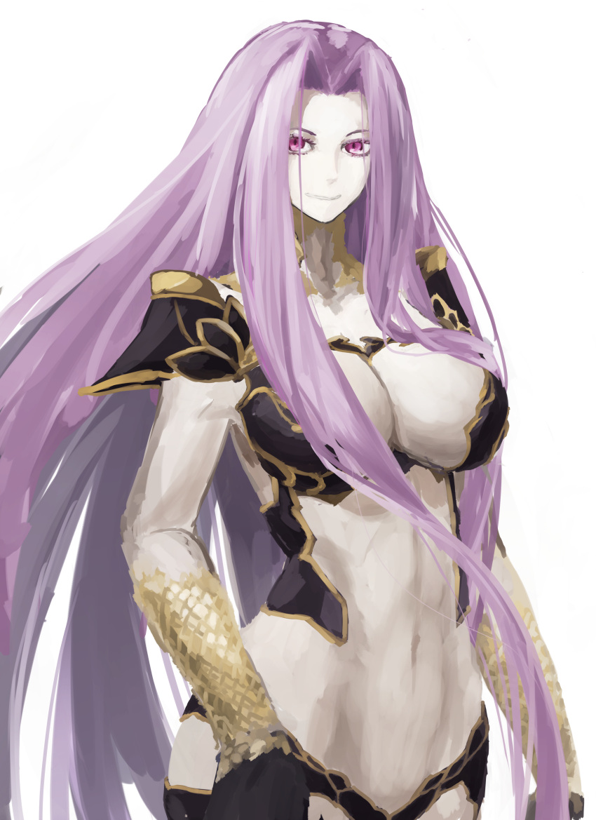 absurdres breasts fate/grand_order fate_(series) female forehead fujigaya_seizo gorgon_(fate) highres long_hair medusa_(fate) navel pink_eyes simple_background solo stomach very_long_hair white_background