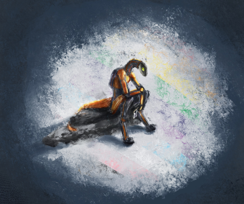 2024 anthro arctic demisexual_pride_colors digital_drawing_(artwork) digital_media_(artwork) dirtypaperjoe garter_snake hi_res ivy_(dirtypaperjoe) lgbt_pride lgbt_pride_month lonely painterly pride_colors reptile rock scalie snake snow vignette