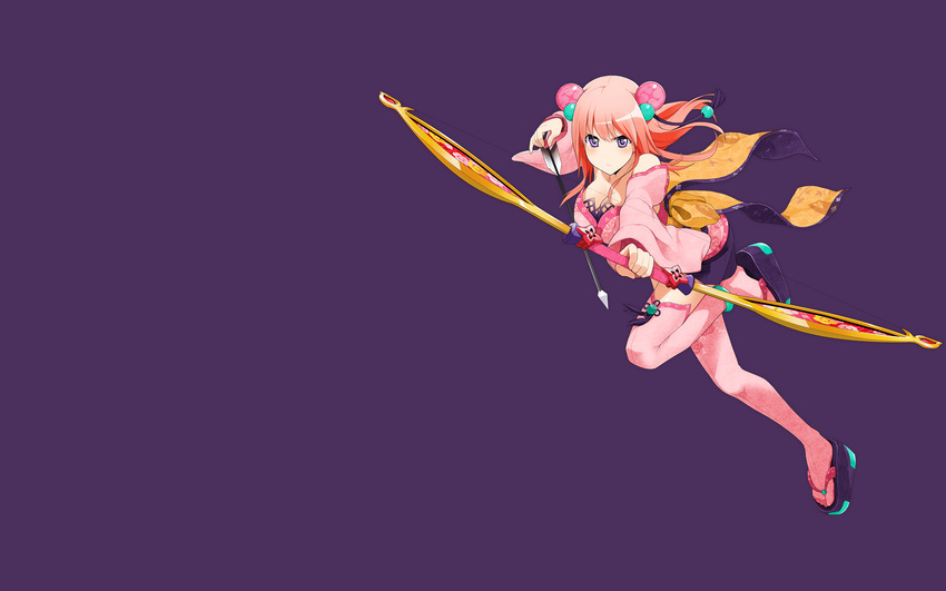 bow_(weapon) breasts japanese_clothes kimono onigiri_(mmorpg) pink_hair purple_eyes weapon