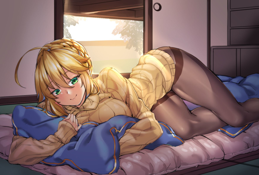 artoria_pendragon_(lancer) fate/grand_order merufena pantyhose sweater