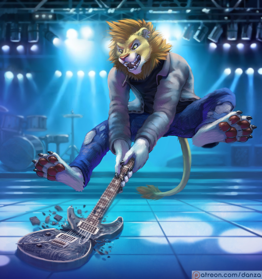 anthro conditional_dnp danza english_text felid guitar hi_res lakota_lander lion male male_anthro mammal musical_instrument pantherine patreon patreon_logo paul_reed_smith plucked_string_instrument rock rocking_out smash_(disambiguation) solo star string_instrument text url