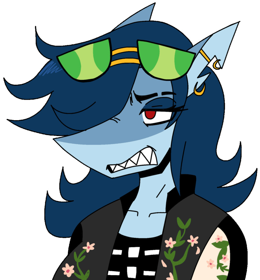 angry animated anthro blue_body breasts clothing female fish hi_res marine piercing red_eyes shark solo spoopy's_art_slave valerie_(capsaicinmellow) yapping