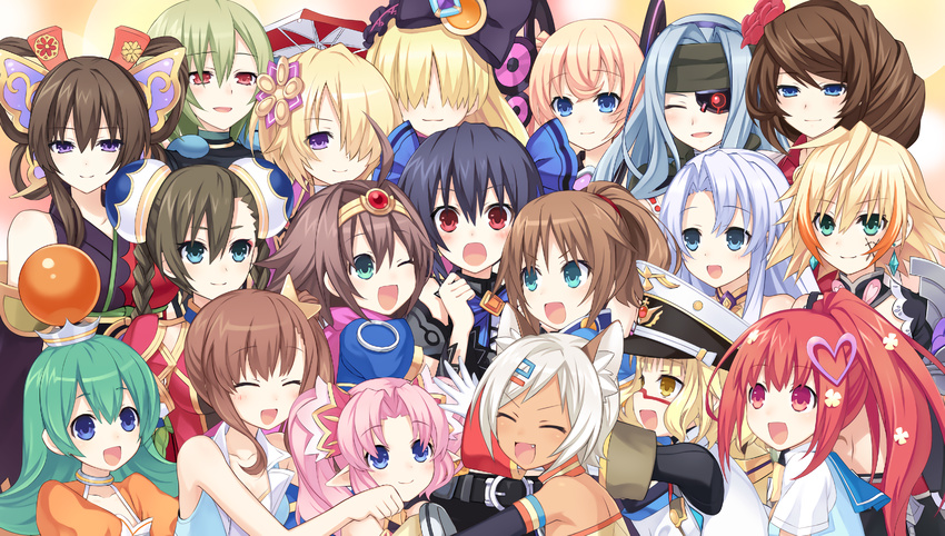 6+girls ^_^ ain_aru bio_(chou_megami_shinkou_noire_gekishin_black_heart) black_hair blonde_hair blossa_aizen blue_eyes braid breasts brown_hair chou_megami_shinkou_noire_gekishin_black_heart closed_eyes double_bun estelle_(neptunia) everyone flower game_cg green_eyes green_hair hair_bun hair_flower hair_ornament hairclip highres jeneria_g jewelry lady_wakku large_breasts little_rain long_hair manamitsu masujima_ai moruu multiple_girls neptune_(series) noire_(neptunia) oerba_yun_fang official_art one_eye_closed pink_hair ponytail purple_eyes purple_hair puuna_(chou_megami_shinkou_noire_gekishin_black_heart) red_eyes restoa rid rii_fai ryuuka sango_(chou_megami_shinkou_noire_gekishin_black_heart) saori_(chou_megami_shinkou_noire_gekishin_black_heart) short_hair smile tsunemi twin_braids twintails white_hair win_(chou_megami_shinkou_noire_gekishin_black_heart)