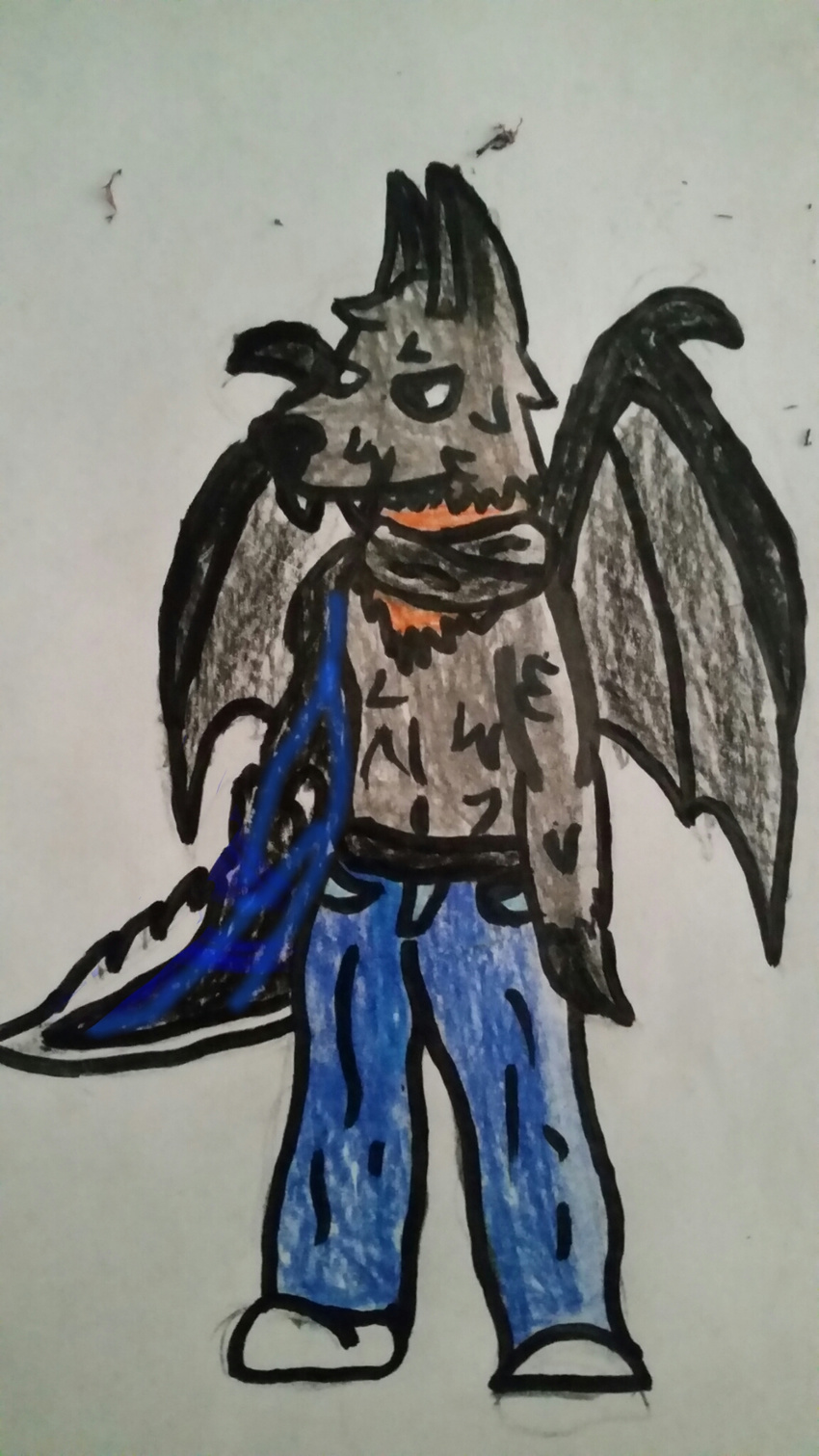 2015 anthro bac bat black_sclera blade fangs fur hi_res male mammal megabat navel prototype scarf simple_background solo teeth tipota_whooves virus weapon white_background white_eyes wings