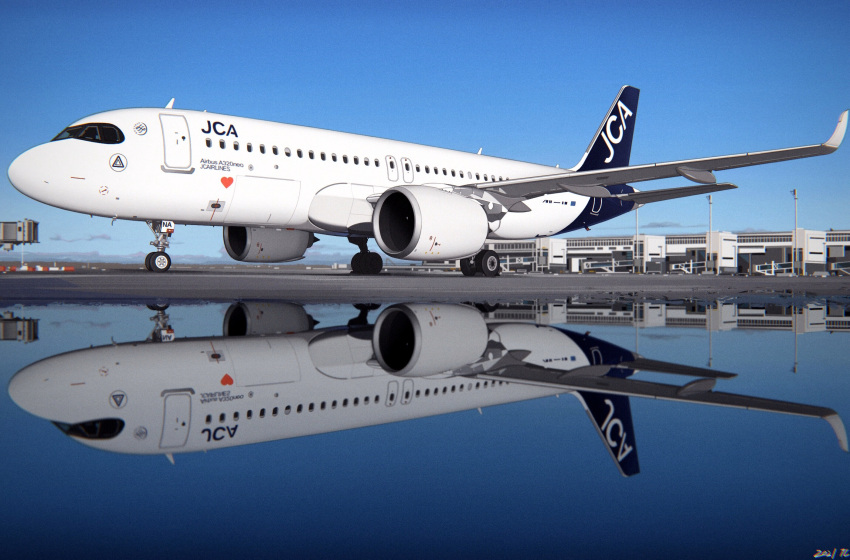 2021 airbus airbus_a320 aircraft airplane airplane_wing airport bad_id bad_pixiv_id chromatic_aberration highres jet_bridge landing_gear no_humans original reflection senjouhara_nira turbine vehicle_focus