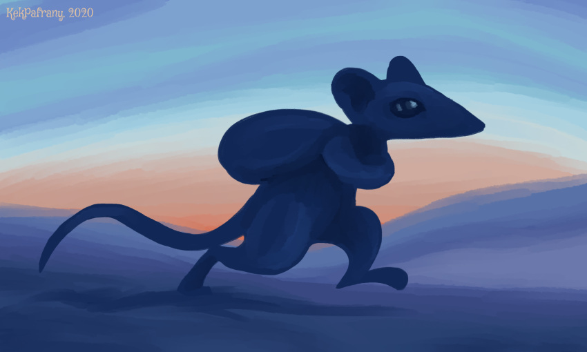 2021 5:3 ambiguous_gender anthro backpack bag digital_drawing_(artwork) digital_media_(artwork) hi_res kekpafrany mammal mouse murid murine rodent signature silhouette solo sunrise walking