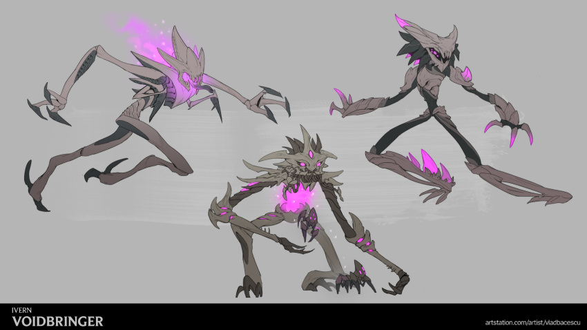 1boy character_name from_side full_body grey_background highres ivern league_of_legends male_focus sharp_teeth spot_color teeth vladbacescu voidling web_address