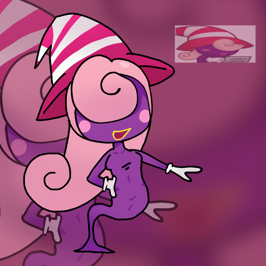 bad_drawing blush female female_only gloves little_tits open_mouth paper_mario picture pink_hair pink_hat purple_body purple_skin tagme vivian vivian_(paper_mario) white_gloves yellow_lips yellow_mouth