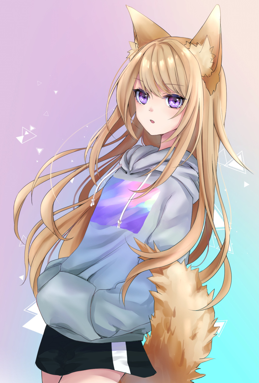 alternate_costume animal_ear_fluff animal_ears chim_(dedechimly) dog_ears dog_tail female hands_in_pocket highres hood hood_down hoodie kmnz light_brown_hair long_hair long_sleeves mc_lita no_headwear purple_eyes skirt solo tail virtual_youtuber