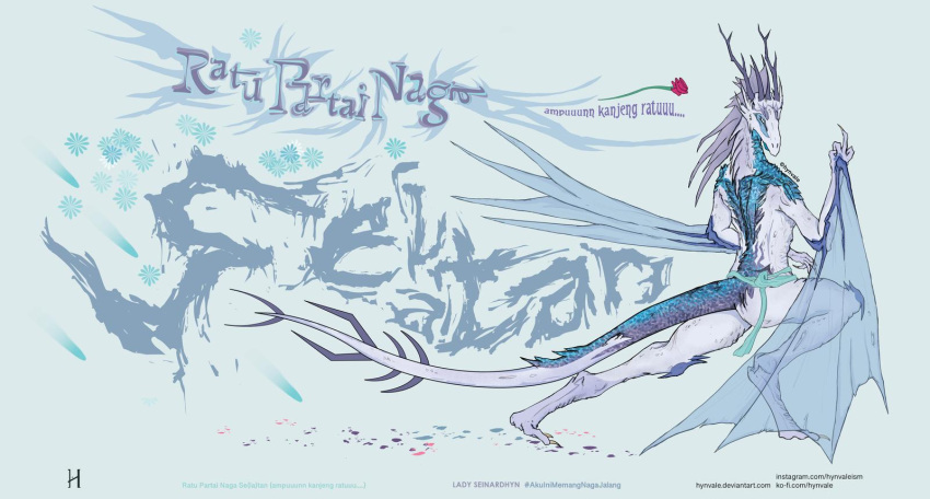 anthro blue_eyes crystal dragon european_mythology female hi_res horn hynvale iridescent iridescent_scales lady_seinardhyn mythological_creature mythological_scalie mythology pinup pose purple_body scalie solo spikes tail translucent translucent_wings typography western_dragon wings wyvern