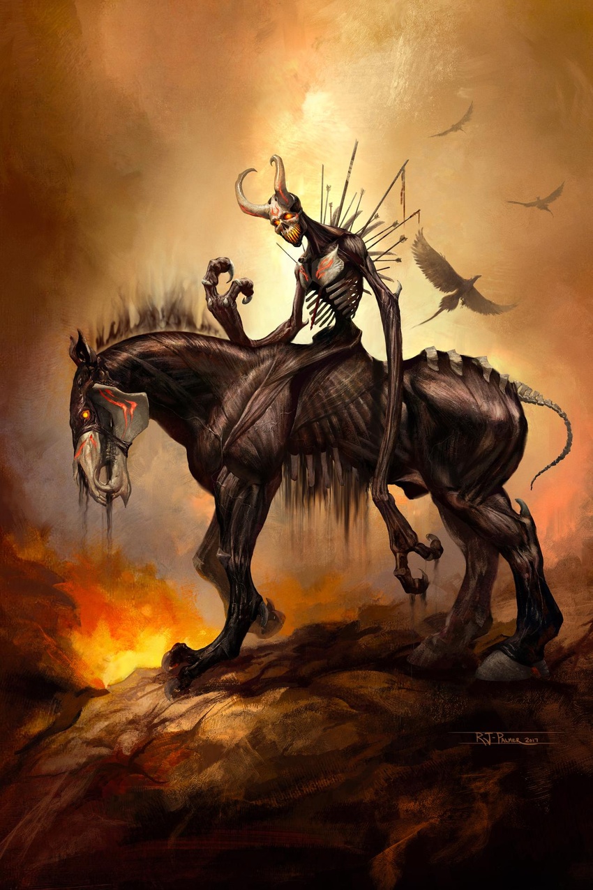 2018 animal_genitalia arvalis barely_visible_genitalia barely_visible_sheath demon digital_media_(artwork) duo_focus equid equine european_mythology feral fully_sheathed genitals grimm_(rwby) group hi_res hooves horn horse looking_at_viewer male mammal mythology nuckelavee nuckelavee_(rwby) orcadian_mythology quadruped rooster_teeth rwby scottish_mythology sheath standing unguligrade