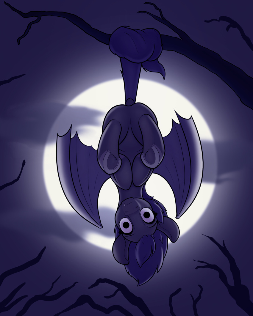 4:5 absurd_res bat_pony bat_wings cocaine_(artist) conditional_dnp creepy equid fangs female feral full-length_portrait hanging_by_tail hanging_from_branch hasbro hi_res looking_at_viewer mammal membrane_(anatomy) membranous_wings moon my_little_pony portrait silent_silhouette_(mlp) solo stare tail teeth upside-down wings