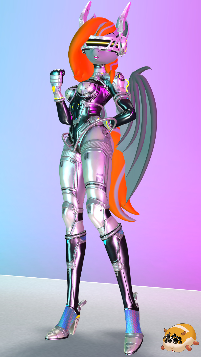 3d_(artwork) 4k 9:16 absurd_res ambient andromedika anthro bat_ears bat_pony boots clothing digital_media_(artwork) equid equine fangs female fist footwear hand_behind_back hasbro hi_res high_heeled_boots high_heels horse mammal mechanical_body mr.guinea_pig my_little_pony open_mouth solo teeth