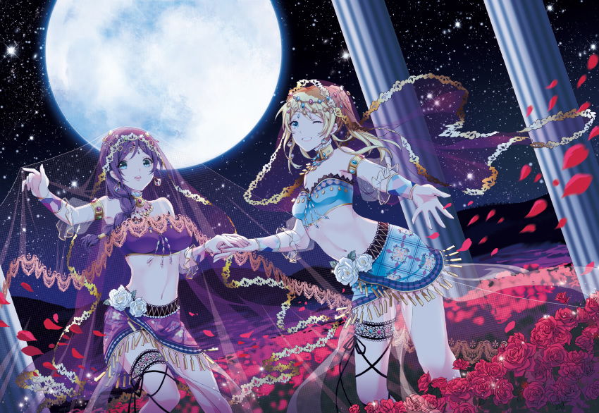 2girls ayase_eri lambobo love_live!_school_idol_project night toujou_nozomi