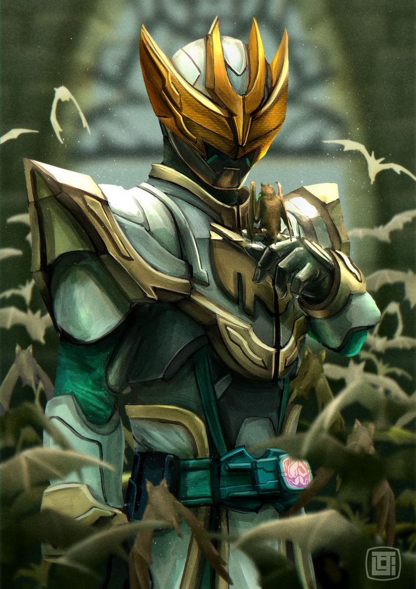 1boy absurdres armor bat_(animal) bat_genome bat_wings black_eyes boots dark_foreground driver_(kamen_rider) elbow_spikes fake_horns flying forest gloves helmet high_collar highres horned_helmet horns kamen_rider kamen_rider_live kamen_rider_revice kozsen_810290 looking_at_viewer male_focus moon nature night night_sky open_hands rider_belt sky spiked_armor spiked_helmet tokusatsu two_sidriver white_armor white_background wings