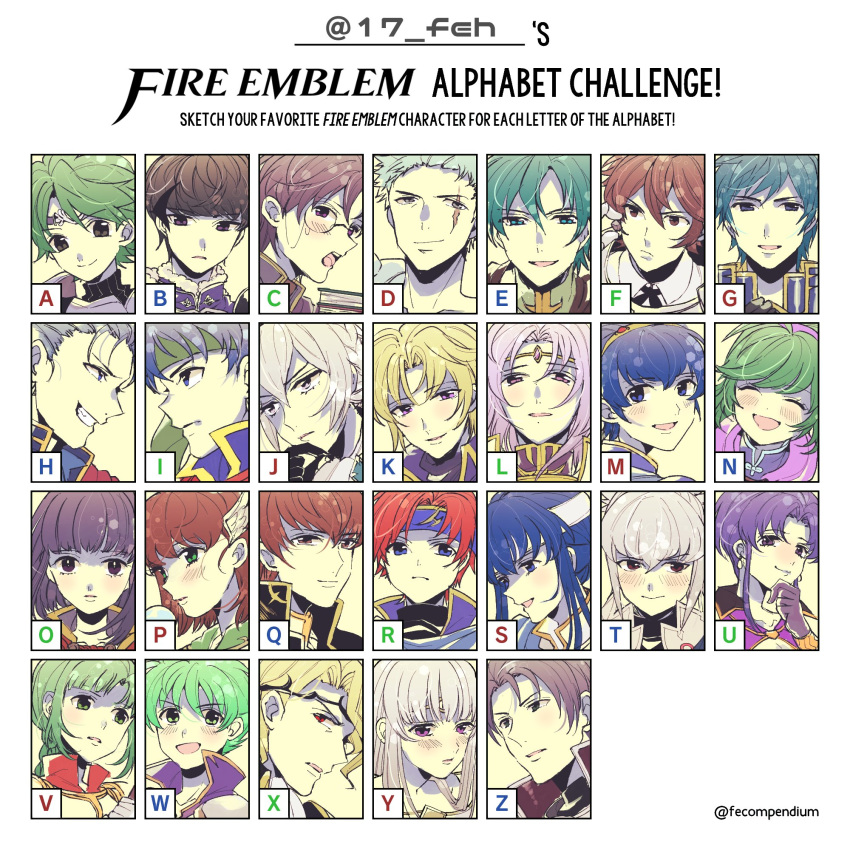 alm_(fire_emblem) armor berkut_(fire_emblem) black_armor black_hair blue_armor blue_eyes blue_hair blush brown_hair canas_(fire_emblem) cape circlet dieck_(fire_emblem) ephraim_(fire_emblem) fire_emblem fire_emblem:_genealogy_of_the_holy_war fire_emblem:_mystery_of_the_emblem fire_emblem:_path_of_radiance fire_emblem:_the_binding_blade fire_emblem:_the_blazing_blade fire_emblem:_the_sacred_stones fire_emblem_awakening fire_emblem_echoes:_shadows_of_valentia fire_emblem_fates fire_emblem_heroes frederick_(fire_emblem) geoffrey_(fire_emblem) gloves green_eyes green_hair hairband hasebe_(17_feh) hector_(fire_emblem) highres ike_(fire_emblem) jakob_(fire_emblem) julia_(fire_emblem) klein_(fire_emblem) light_purple_hair long_hair looking_at_viewer lyon_(fire_emblem) marth_(fire_emblem) multiple_boys nino_(fire_emblem) olwen_(fire_emblem) open_mouth priscilla_(fire_emblem) protected_link purple_eyes purple_hair purple_hairband quan_(fire_emblem) red_hair roy_(fire_emblem) seliph_(fire_emblem) short_hair smile takumi_(fire_emblem) tiara ursula_(fire_emblem) vanessa_(fire_emblem) very_long_hair wolt_(fire_emblem) xander_(fire_emblem) zelgius_(fire_emblem)