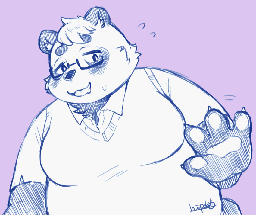 2022 anthro bear belly blush clothing eyewear giant_panda glasses half-length_portrait hi_res humanoid_hands kemono male mammal overweight overweight_male ponpo_ko5 portrait sasayama_akira shirt simple_background solo topwear vtuber