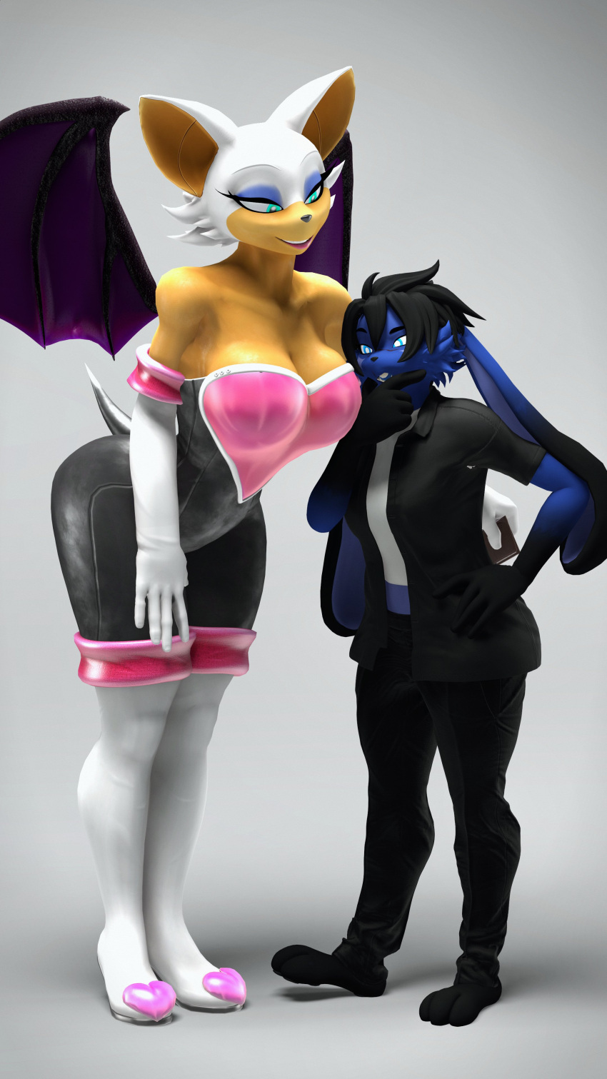 2024 3d_(artwork) 4k 5_fingers 9:16 absurd_res anthro armwear bat bat_wings big_breasts big_ears black_body black_fur black_hair blue_body blue_eyes blue_eyeshadow blue_fur bodysuit boots breasts buckteeth cleavage clothed clothing curvy_figure digital_drawing_(artwork) digital_media_(artwork) domi_(domibun) domibun duo elbow_gloves eyelashes eyeshadow female fingers floppy_ears footwear fur gloves grey_background hair hand_on_hip hand_on_own_hip handwear hi_res high_heeled_boots high_heels jacket lagomorph leporid long_ears looking_at_breasts makeup mammal membrane_(anatomy) membranous_wings multicolored_body multicolored_fur open_mouth rabbit rouge_the_bat sega short_hair short_tail simple_background skinsuit sonic_the_hedgehog_(series) source_filmmaker_(artwork) stealing tail tan_body tan_fur teal_eyes teeth thick_thighs tight_clothing topwear two_tone_body two_tone_fur wallet warfare_machine warfare_rouge white_body white_fur wide_hips wings