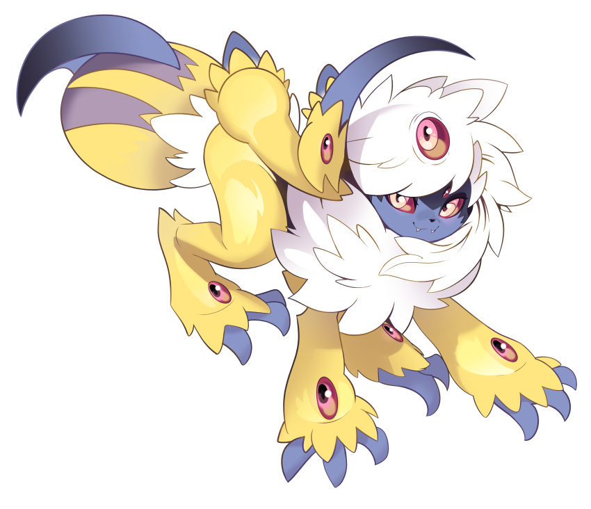 absol absurd_res arthropod_abdomen blade calcami claws eyes_on_hands feral forehead_eye fusion galvantula generation_3_pokemon generation_5_pokemon hand_eye hi_res male mane multi_arm multi_eye multi_limb neck_tuft nintendo pokemon pokemon_(species) pokemon_fusion red_eyes red_sclera scythe_horn solo spider_legs stinger_(anatomy) tabbzart tail tail_tuft tuft white_mane