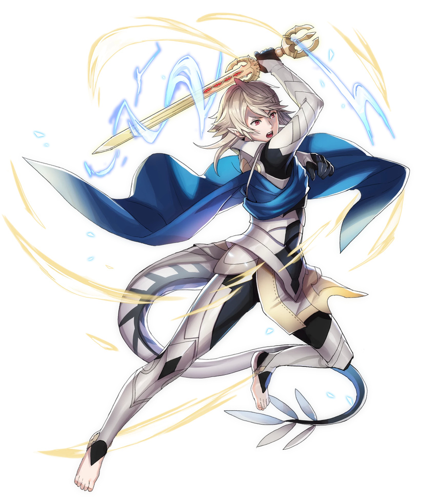 BBooru - 1boy armor attack barefoot black gloves blue cape cape collar ...