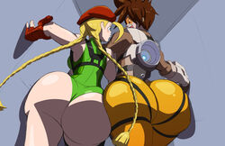 2girls angry axel-rosered beret big_butt blonde_hair bodysuit bomber_jacket braid brown_hair butt butt-to-butt cammy_white capcom hallway hat highres huge_butt jacket large_butt leather leather_jacket leotard multiple_girls orange_bodysuit orange_goggles overwatch overwatch_2 pants short_hair spiked_hair street_fighter stuck tight_clothes tight_pants tracer twin_braids rating:Explicit score:59 user:Pit_Angel577