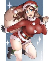 1girls blue_eyes christmas christmas_clothing christmas_outfit claire_redfield dangerousbride female female_focus female_only female_solo legwear resident_evil santa_bag santa_costume santa_hat shorts solo solo_female thick_thighs thighhighs thighs white_legwear white_thighhighs rating:Questionable score:20 user:notNPC