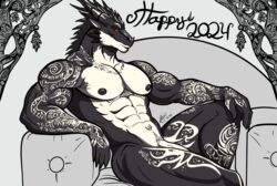  dargon dark-skinned_male dark_skin furry furry_only horns jacinra male male_only new_year_2024 scales tattoos  rating:explicit score: user:jacinra