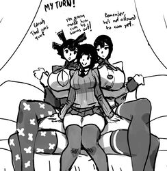 1boy 3girls 3girls1boy bound breast_smother cleavage_cutout clothed_female clothed_female_nude_male dialogue english_text erection foursome legs_crossed mosbles nude_male oc original original_character original_characters setena_(mosbles7) sketch thigh_sex thighhighs uncensored rating:Explicit score:53 user:wendysemployee