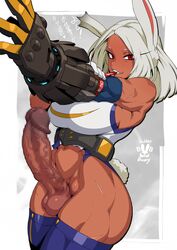 1futa amputee animal_ears athletic_futanari balls big_breasts big_penis boku_no_hero_academia bottomless breasts bunny_ears clothed clothing dark-skinned_futanari dark_skin erection fully_clothed futa_only futanari hero_outfit_(mha) huge_cock humanoid humanoid_penis kemonomimi leotard long_hair mikoyan miruko mosaic_censoring muscular muscular_futanari my_hero_academia penis prosthetic prosthetic_arm red_eyes robotic_arm rumi_usagiyama standing torn_clothes veiny_penis white_hair rating:Explicit score:120 user:Zinners